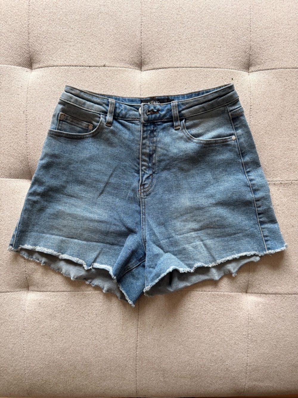 Simons Light Blue High-Rise Frayed Denim Shorts